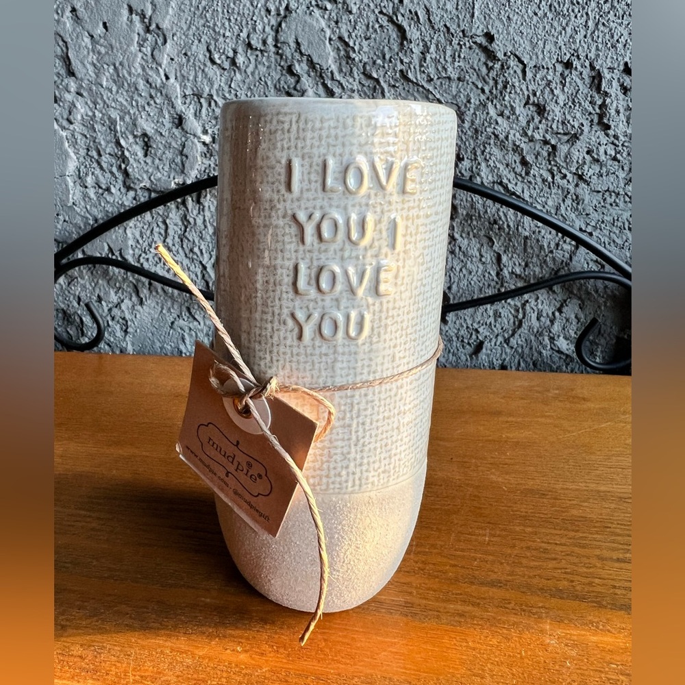 Mud Pie Cream Ceramic 'I Love You' Vase